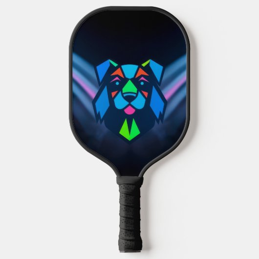 Neonlichter blauer Hund Pickleball Schläger (Vorderseite)