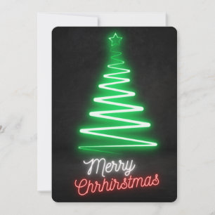 Neonlichter Frohe Weihnachten Grün Rot Weißer Baum
