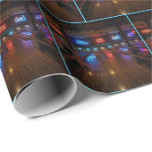 Neonlichter in dunkler Bowlingbahn Geschenkpapier (Rolleneckpunkt)