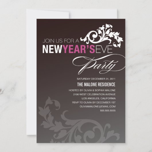 NEONLILA BLÜHEN %PIPE% EINLADUNG SYLVESTERABENDS (Vorderseite)