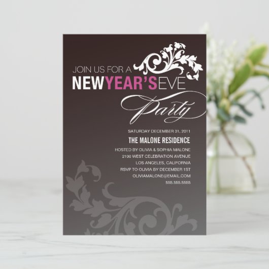 NEONLILA BLÜHEN %PIPE% EINLADUNG SYLVESTERABENDS (Stehend Vorderseite)