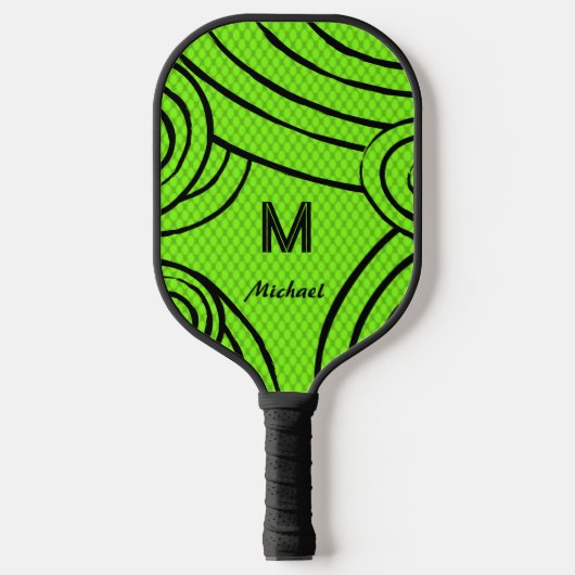 NeonLine 1 Green Editable Name & Initials Pickleball Schläger (Vorderseite)