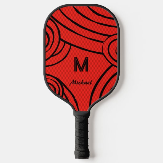 NeonLine 1 Red Editable Name & Initials Pickleball Schläger (Vorderseite)