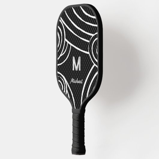 NeonLine 1 Schwarz bearbeitbare Namen und Initiale Pickleball Schläger (Links)
