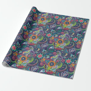 Neonmehrfarbenblumenpaisley-Muster Geschenkpapier