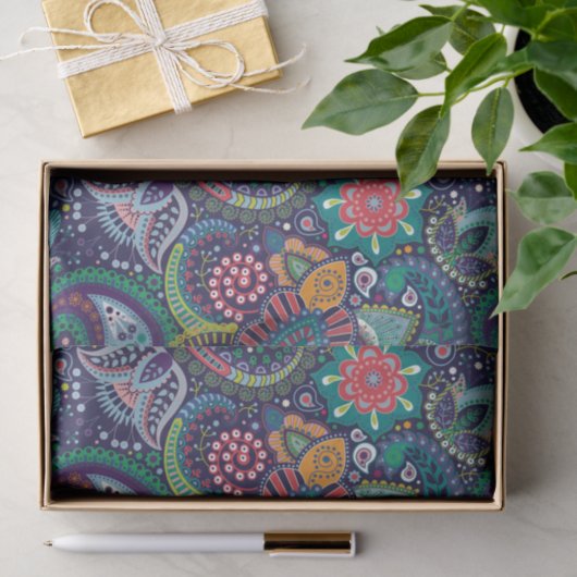 Neonmehrfarbenblumenpaisley-Muster Seidenpapier (Geschenk)