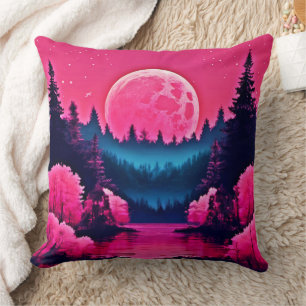 Neonmondlicht-Fantasie-Waldsee Kissen