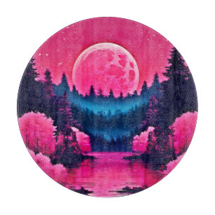 Neonmondlicht-Fantasie-Waldsee Schneidebrett