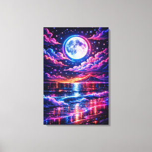Neonmondlicht-Ozean – Kosmische Nachthimmels-Kunst Leinwanddruck