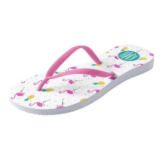 Neonmonogramm der flamingo-| badesandalen (Schrägansicht)