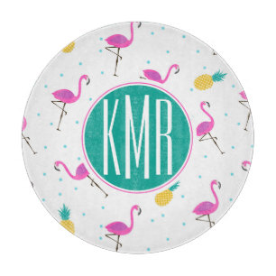 Neonmonogramm der flamingo- schneidebrett