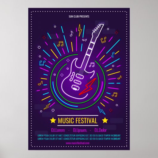 Neonmusikalischer Hintergrund mit E-Gitarre Poster (Vorne)