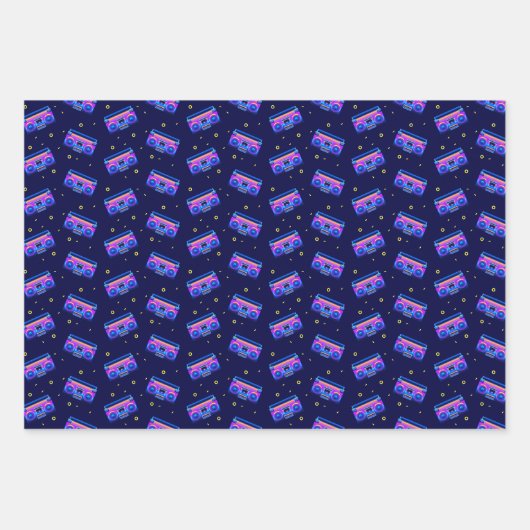 Neonmuster der Boom Box der 80er Jahre Geschenkpapier Set (Vorderseite 3)