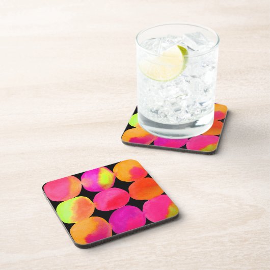 Neonmuster in Aquarellfarbe abstrakte Kunstfarbe Getränkeuntersetzer (Rechte Seite)
