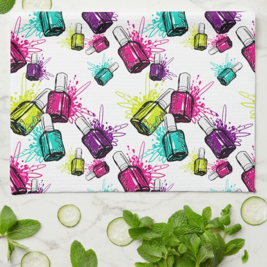 Neonnagellack-Muster Geschirrtuch (Gefaltet)
