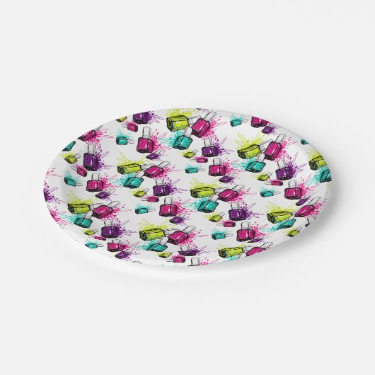 Neonnagellack-Muster Pappteller (Schrägansicht)