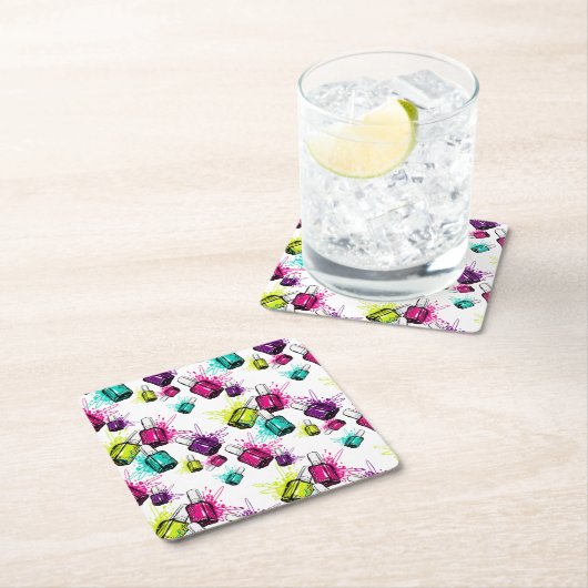 Neonnagellack-Muster Rechteckiger Pappuntersetzer (Vor Ort)