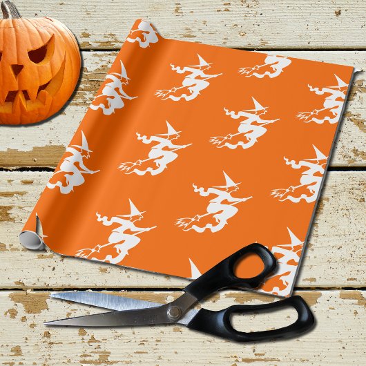 Neonorange - fliegende Hexe Geschenkpapier