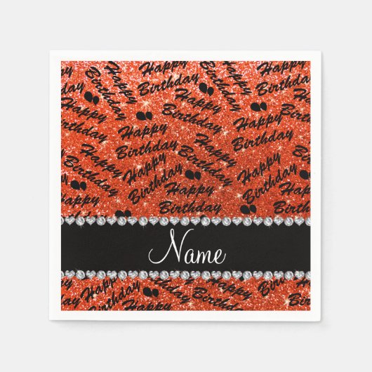 Neonorange Glitzer Geburtstagsballons benennen Serviette (Vorderseite)