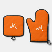 Neonorange - mit Monogramm Ofenhandschuh & Topflappen-Set (Vorderseite)
