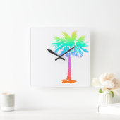 Neonpalme tropischen Sommer farbenfroh Quadratische Wanduhr (Zuhause)