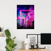 Neonpalmenlandschaft: Cube Poster (Heimbüro)