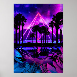 Neonpalmenlandschaft: Pyramide Poster