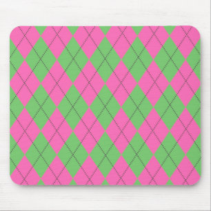 Neonpink-grüne diagonale geometrische Y2K-Muster Mousepad