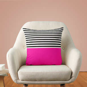 Neonpink mit schwarzen und weißen Streifen Kissen