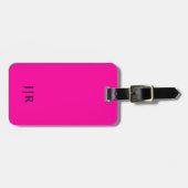 Neonpink und schwarzes modernes Monogramm Gepäckanhänger (Vorderseite horizontal)