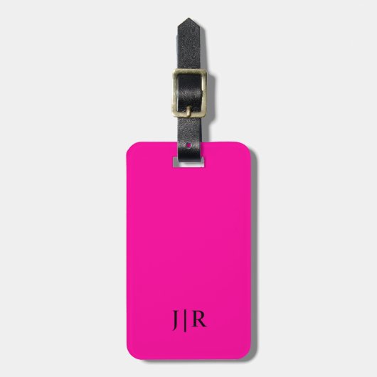 Neonpink und schwarzes modernes Monogramm Gepäckanhänger (Vorderseite vertikal)