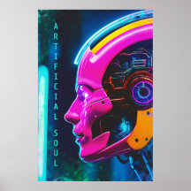 Neonpinkfarbener Cyberpunk-Android Künstliche Seel