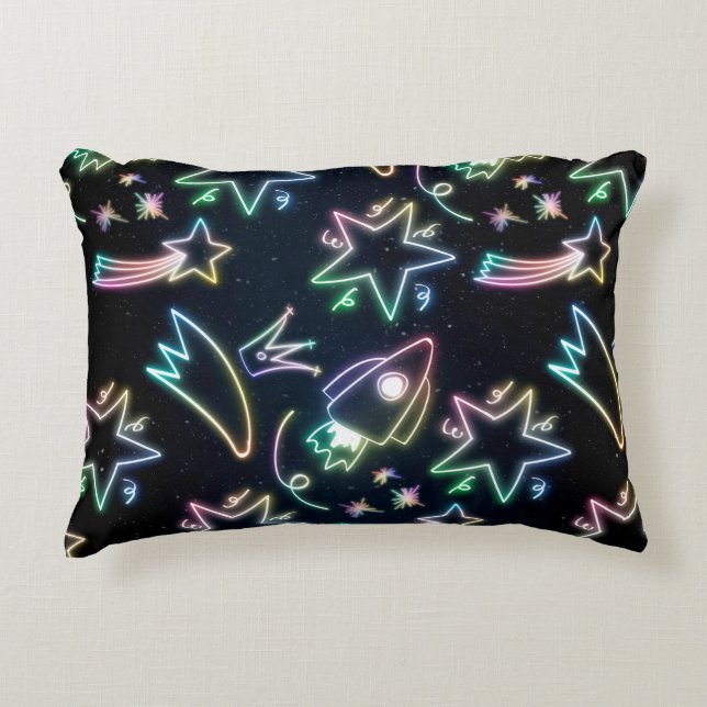 Neonraketenstern Mittelgeschenk Dekokissen (Vorderseite)