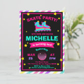 Neonrollen-Skaten-Tafel-Regenbogen-Geburtstag Einladung (Stehend Vorderseite)