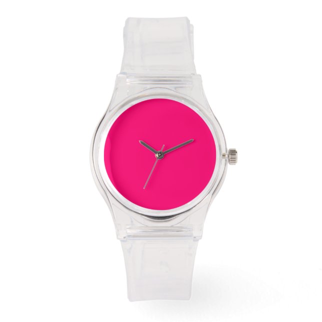 Neonrosa benutzerdefinierte Uhr mit klarem Band (Vorderseite)