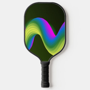 Neonrosa, blaue und grüne Wellen auf Grün Pickleball Schläger