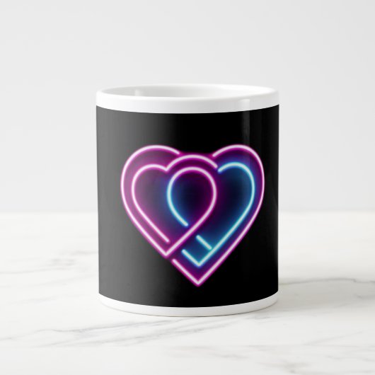 Neonrosa/blaues Herz Valentinstag Tasse (Vorderseite)