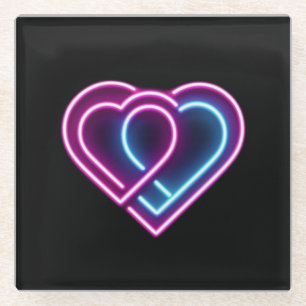 Neonrosa/blaues Herz Valentinstag Tasse Glasuntersetzer