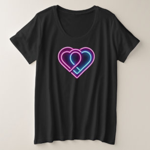 Neonrosa/blaues Herz Valentinstag Tasse Große Größe T-Shirt