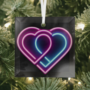 Neonrosa/blaues Herz Valentinstag Tasse Ornament Aus Glas