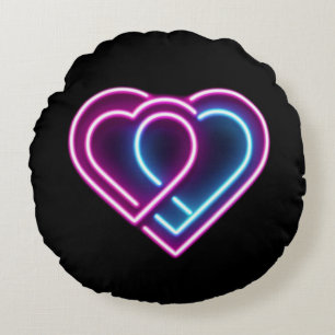 Neonrosa/blaues Herz Valentinstag Tasse Rundes Kissen
