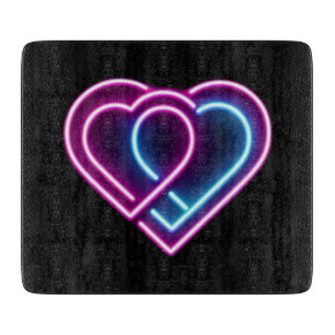 Neonrosa/blaues Herz Valentinstag Tasse Schneidebrett