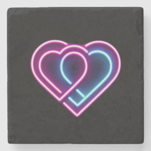 Neonrosa/blaues Herz Valentinstag Tasse Steinuntersetzer