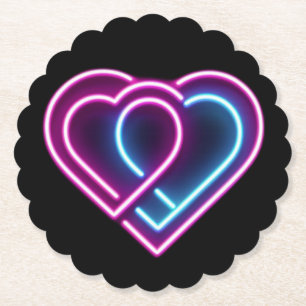 Neonrosa/blaues Herz Valentinstag Tasse Untersetzer