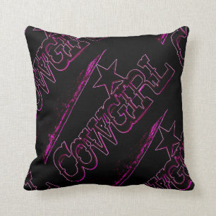 Neonrosa Cowgirl schwarz Kissen