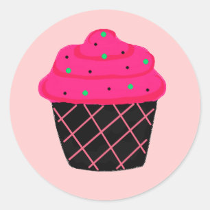 Neonrosa Cupcake Runder Aufkleber