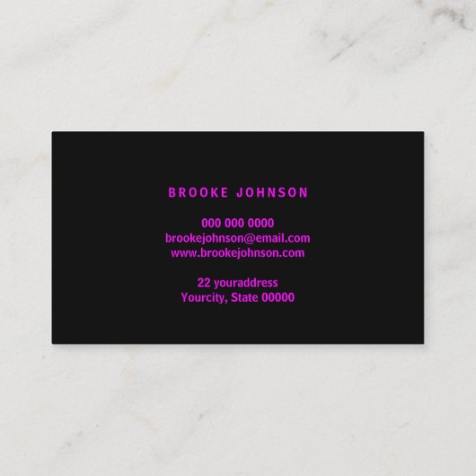 Neonrosa Effekt Haarstylist Business Card Visitenkarte (Rückseite)