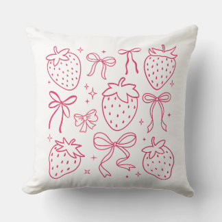 Neonrosa Erdbeeren und Schleifen Kawaii Design Kissen
