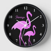 Neonrosa Flamingo Wanduhr mit individuelle Name (Vorderseite)