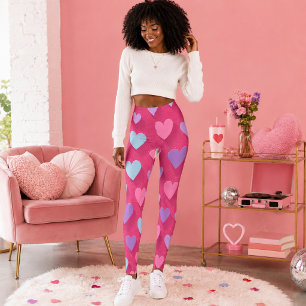 Neonrosa Herz-Muster  Leggings